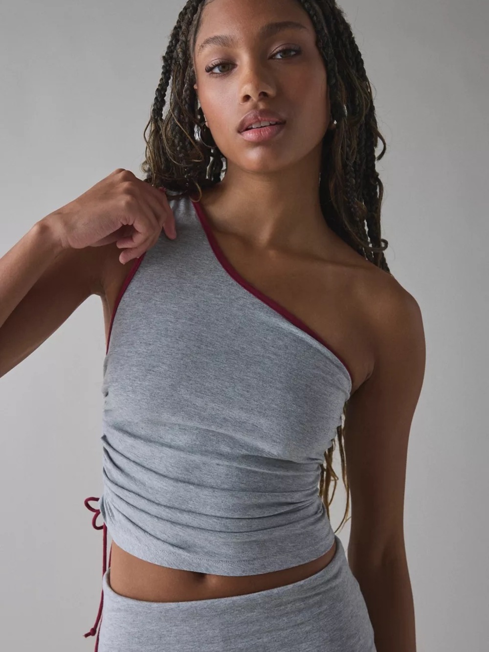 Urban Outfitters Grey One-Shoulder Ruched Crop Top